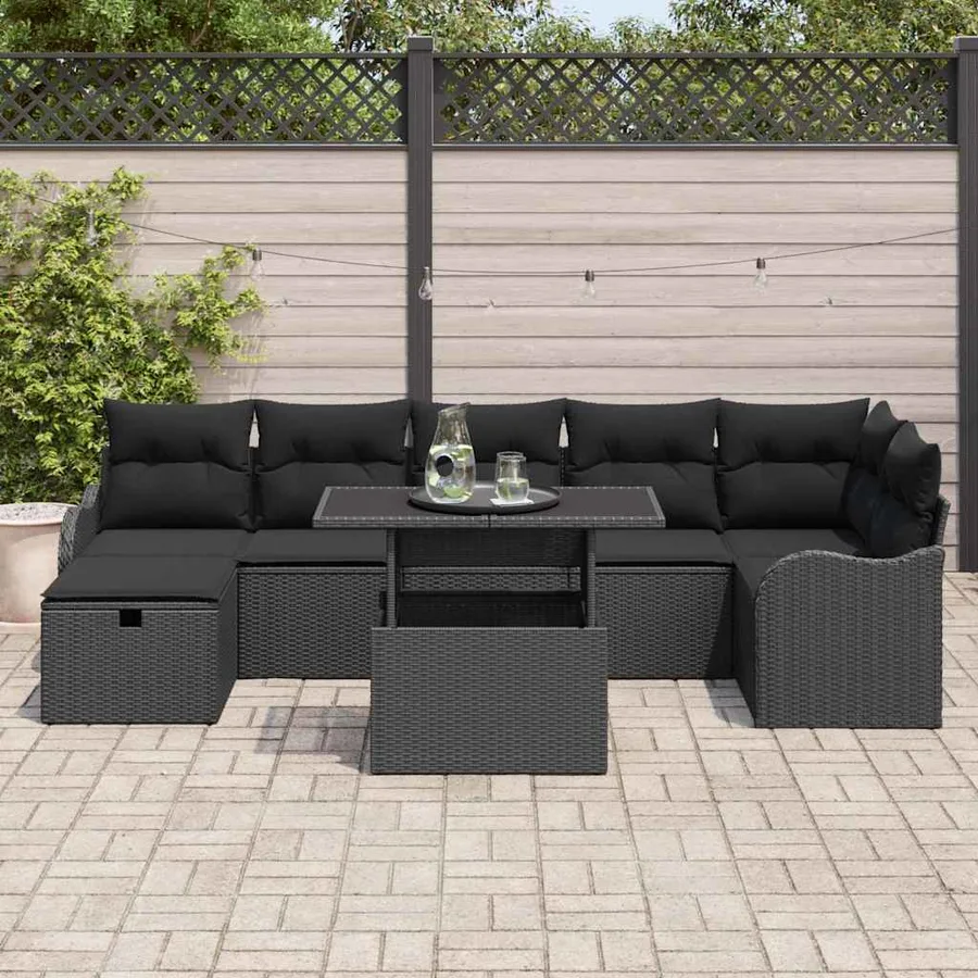 Ensemble de canapé de jardin avec coussin 8 pcs Noir Poly rotin - 3