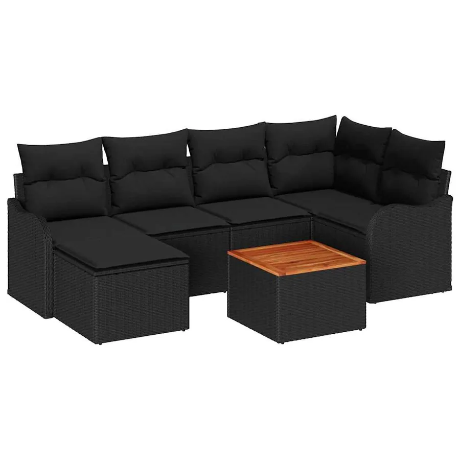 Ensemble de canapé de jardin avec coussin 7 pcs Noir polyrotin - 2