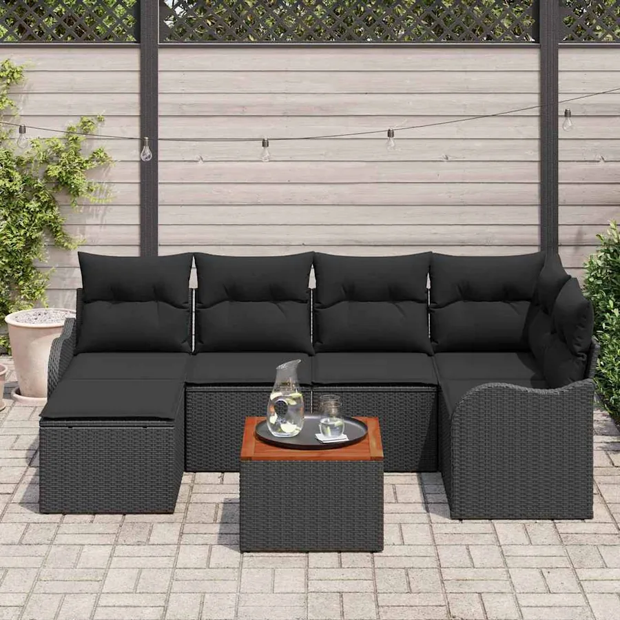 Ensemble de canapé de jardin avec coussin 7 pcs Noir polyrotin - 3