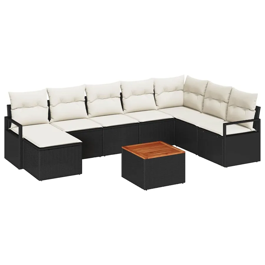 Ensemble de canapé de jardin avec coussin 9 pcs Noir polyrotin - 2