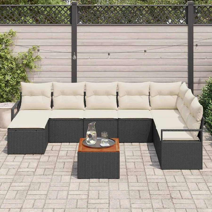 Ensemble de canapé de jardin avec coussin 9 pcs Noir polyrotin - 3