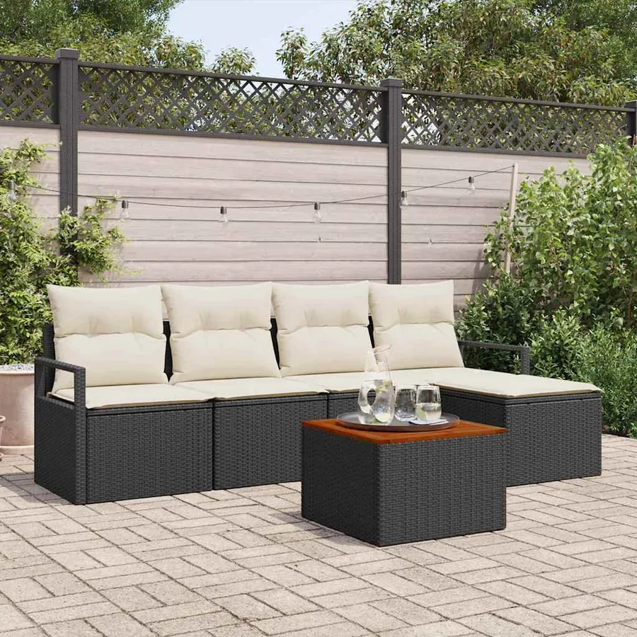 Ensemble de canapé de jardin avec coussin 6 pcs Noir polyrotin