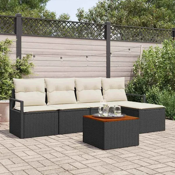 Ensemble de canapé de jardin avec coussin 6 pcs Noir polyrotin