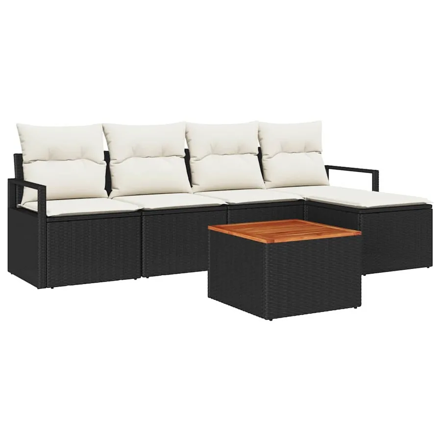 Ensemble de canapé de jardin avec coussin 6 pcs Noir polyrotin - 2