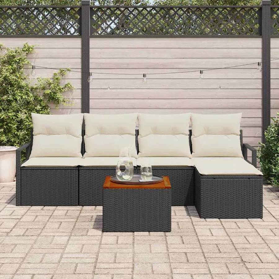 Ensemble de canapé de jardin avec coussin 6 pcs Noir polyrotin - 3