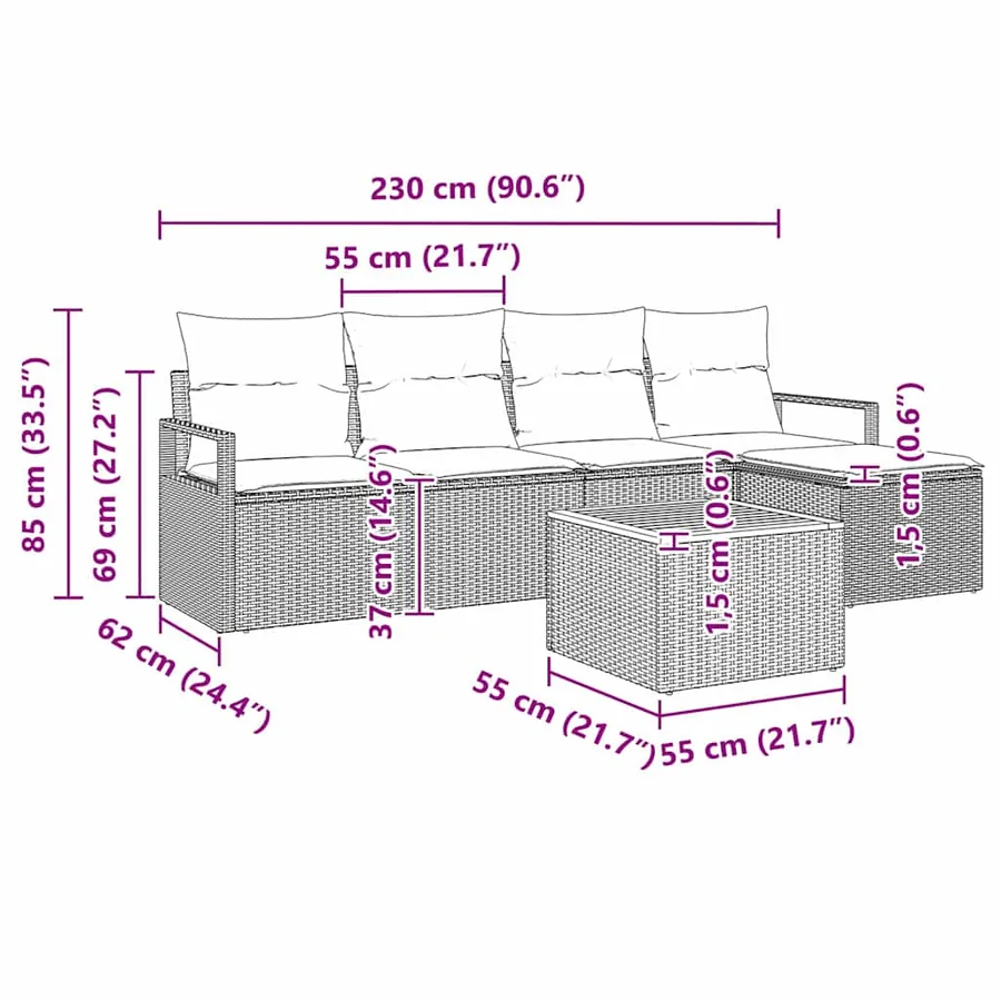 Ensemble de canapé de jardin avec coussin 6 pcs Noir polyrotin - 9