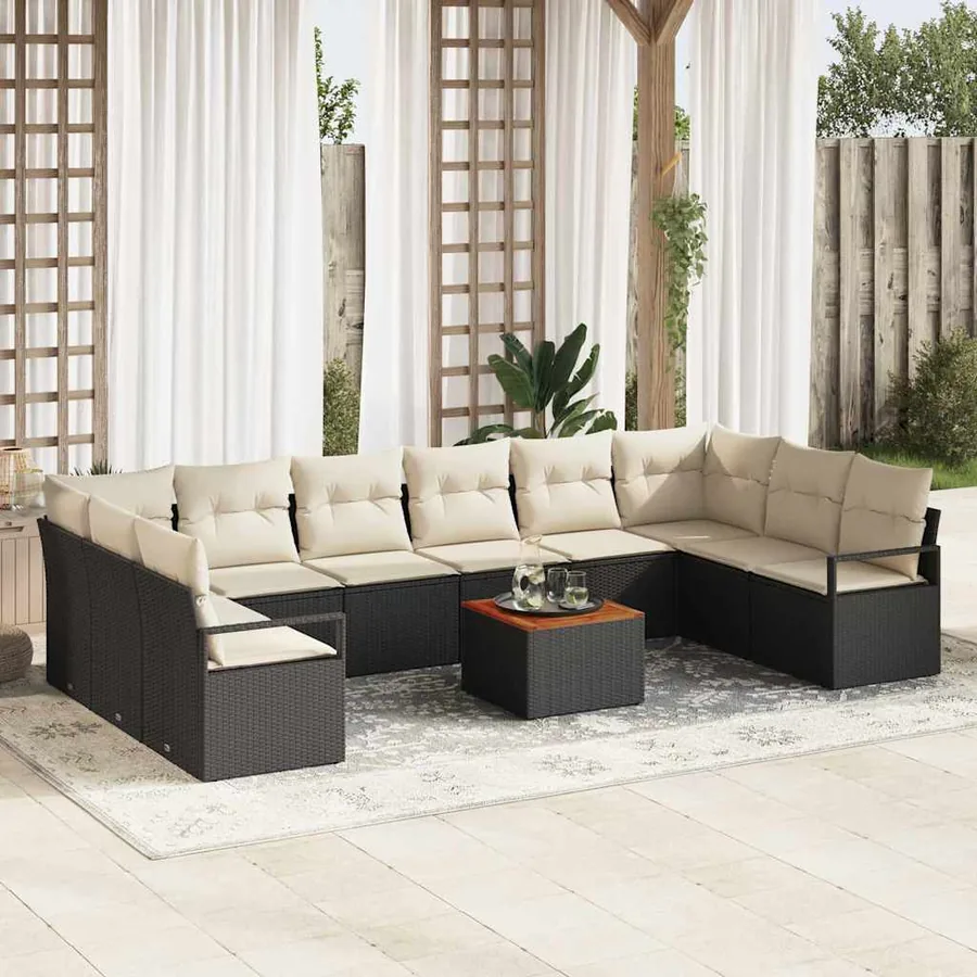 Ensemble de canapé de jardin avec coussin 11 pcs Noir polyrotin