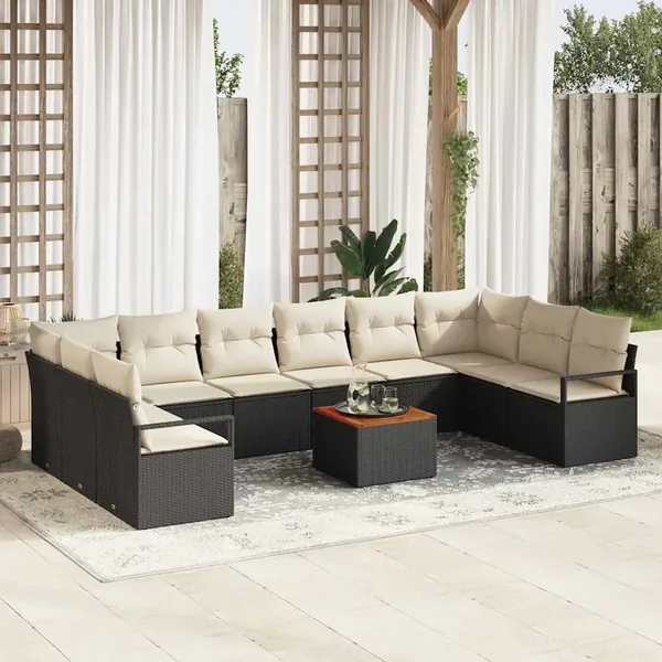 Ensemble de canapé de jardin avec coussin 11 pcs Noir polyrotin
