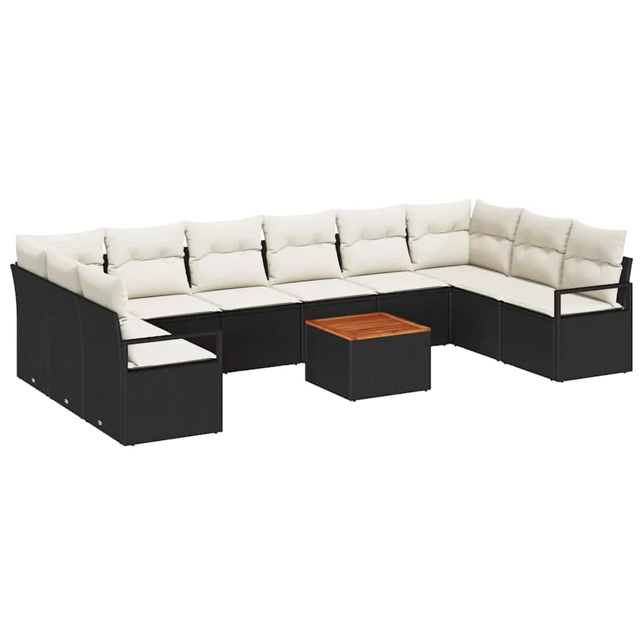 Ensemble de canapé de jardin avec coussin 11 pcs Noir polyrotin - 2