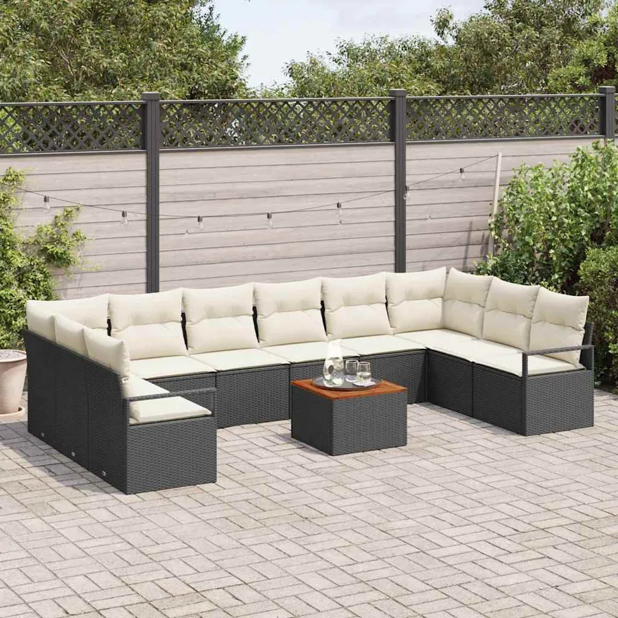 Ensemble de canapé de jardin avec coussin 11 pcs Noir polyrotin - 3
