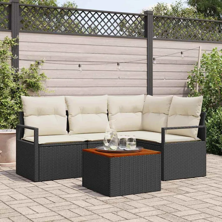 Ensemble de canapé de jardin avec coussin 5 pcs Noir polyrotin