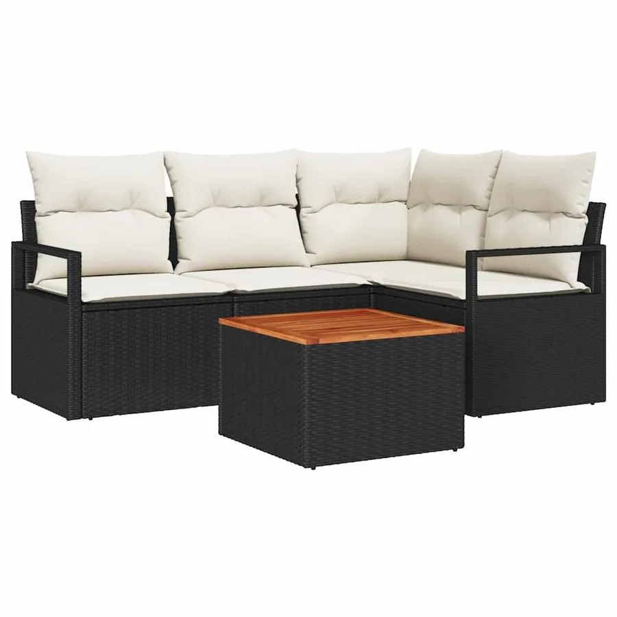 Ensemble de canapé de jardin avec coussin 5 pcs Noir polyrotin - 2