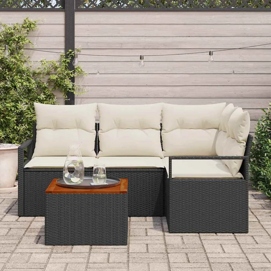 Ensemble de canapé de jardin avec coussin 5 pcs Noir polyrotin - 3