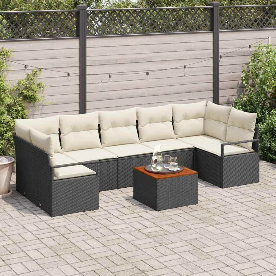 Ensemble de canapé de jardin avec coussin 8 pcs Noir polyrotin