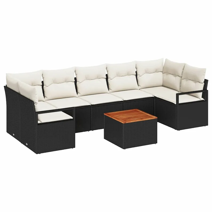 Ensemble de canapé de jardin avec coussin 8 pcs Noir polyrotin - 2