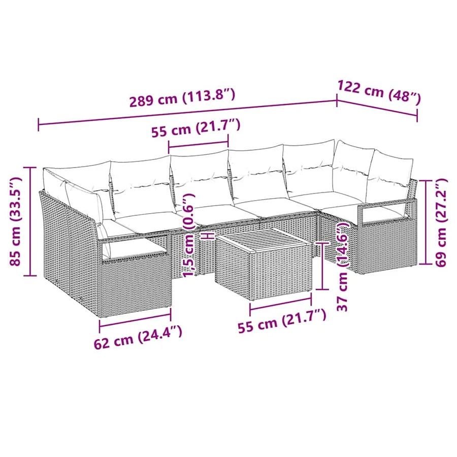 Ensemble de canapé de jardin avec coussin 8 pcs Noir polyrotin - 9