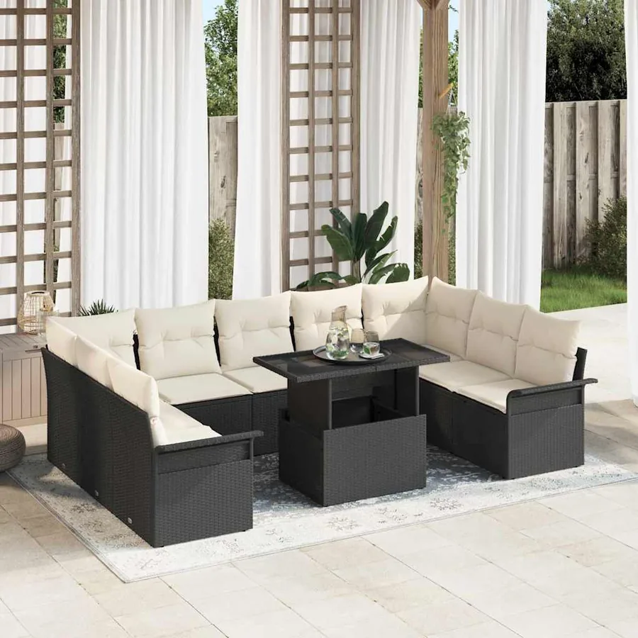Ensemble de canapé de jardin 10 pcs Noir Poly rotin