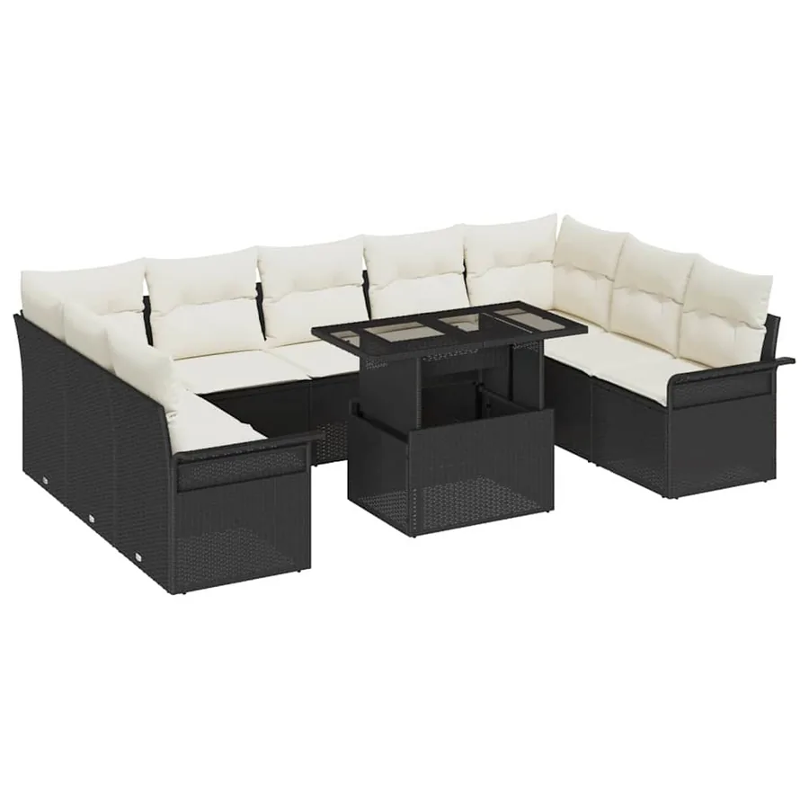 Ensemble de canapé de jardin 10 pcs Noir Poly rotin - 2