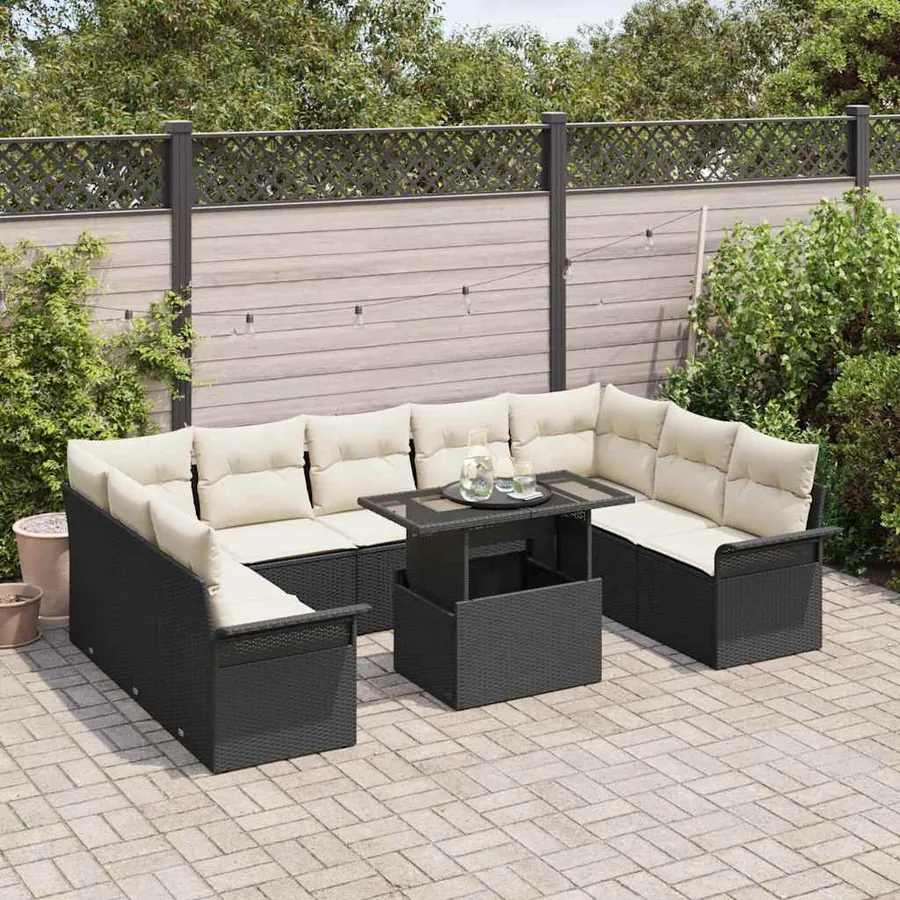Ensemble de canapé de jardin 10 pcs Noir Poly rotin - 3