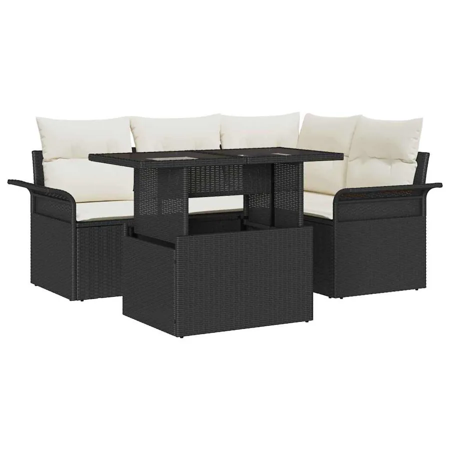 Ensemble de canapé de jardin avec coussin 5 pcs Noir Poly rotin - 2