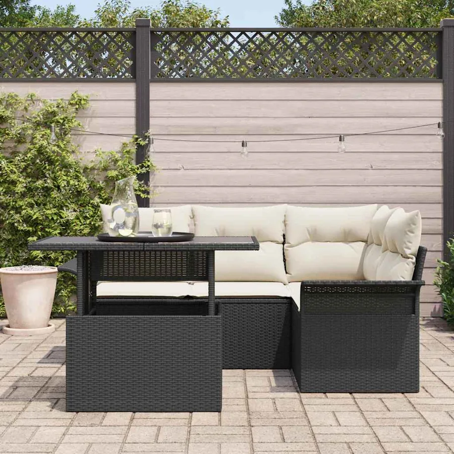 Ensemble de canapé de jardin avec coussin 5 pcs Noir Poly rotin - 3