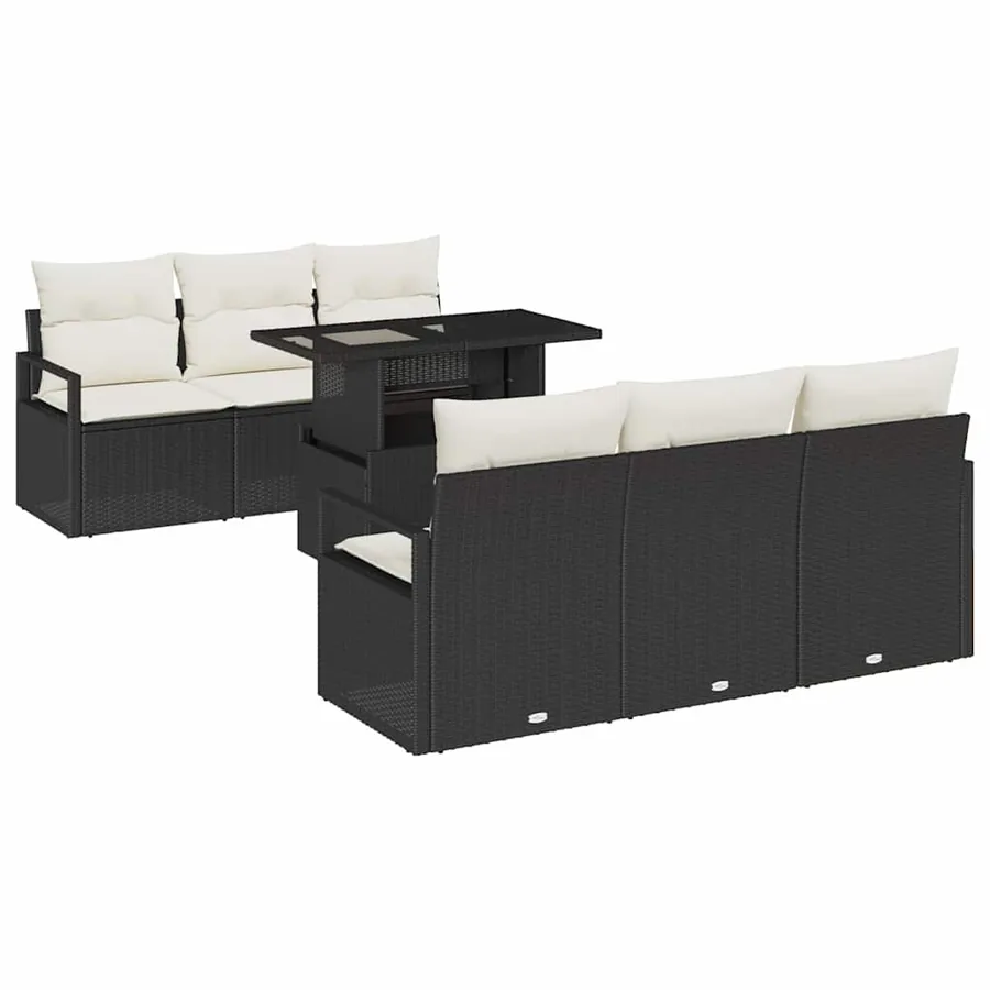 Ensemble de canapé de jardin 7 pcs Noir et Crème polyrotin - 2