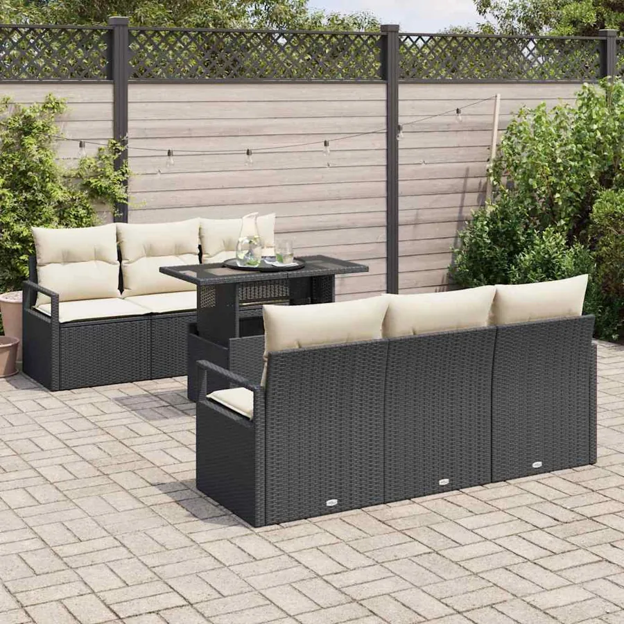 Ensemble de canapé de jardin 7 pcs Noir et Crème polyrotin - 3