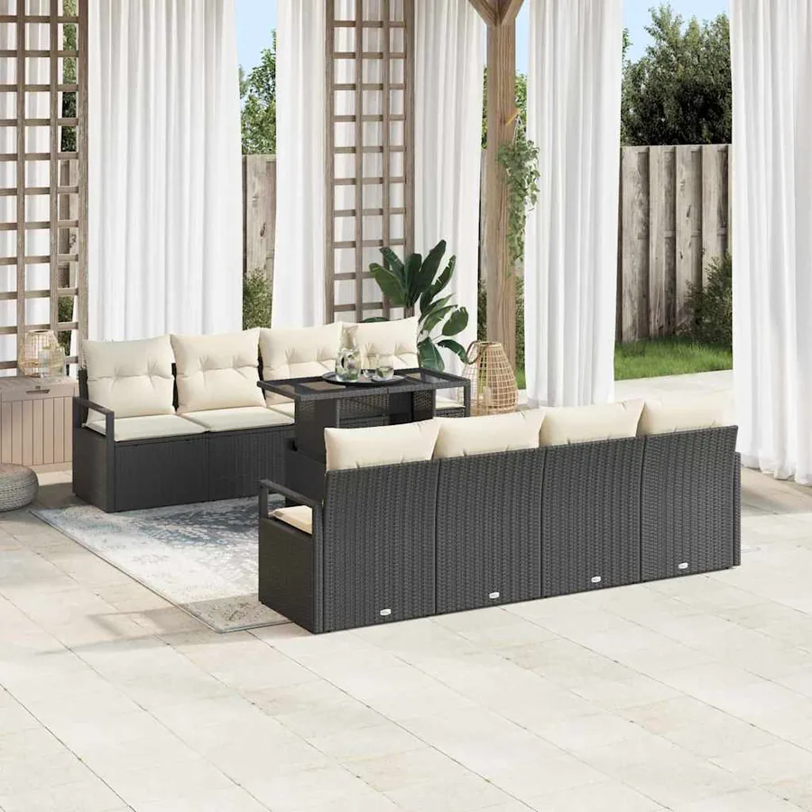 Ensemble de canapé de jardin 9 pcs Noir et Crème polyrotin - 3
