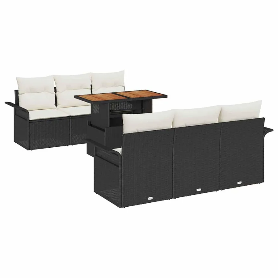 Ensemble de canapé de jardin avec coussin 7 pcs Noir et crème - 2