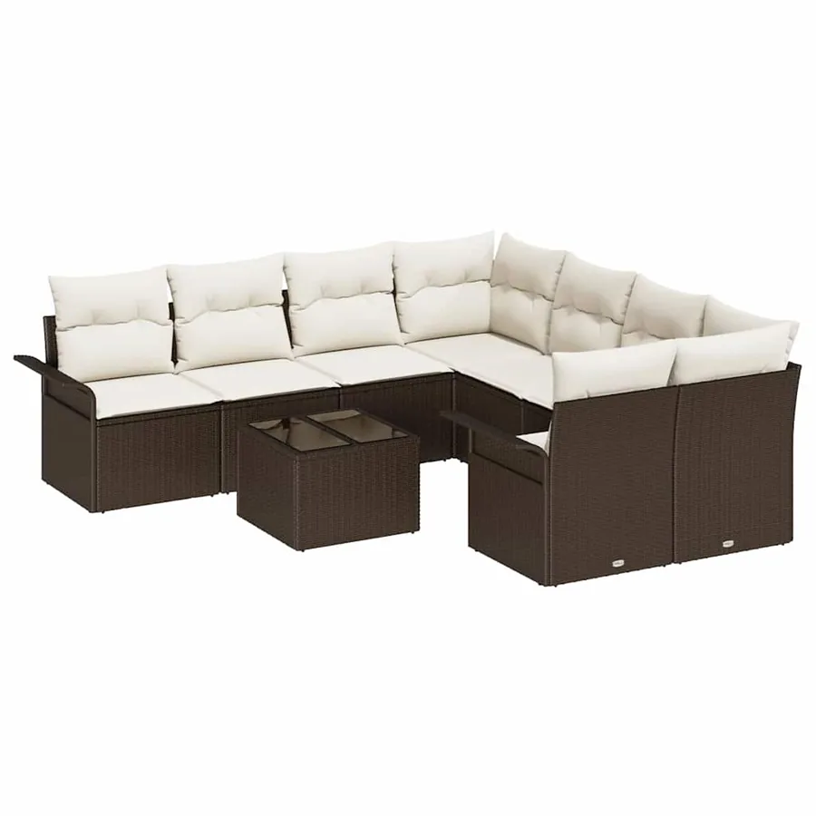 Ensemble de canapé de jardin 9 pcs Marron et Crème polyrotin - 2