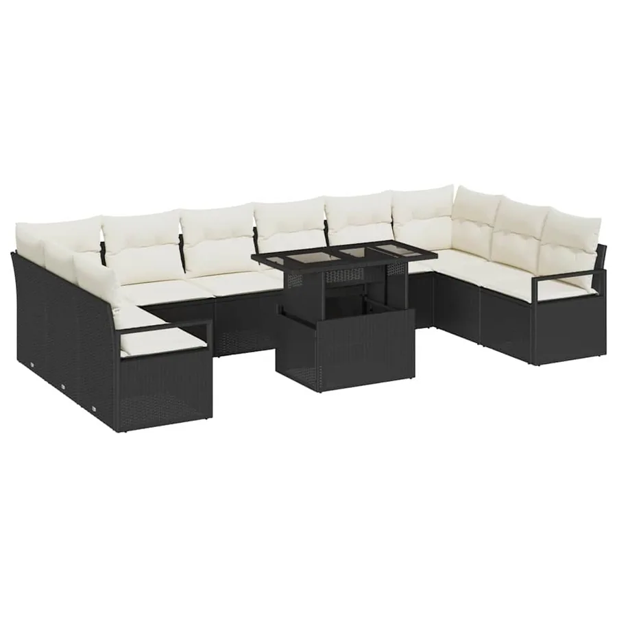 Ensemble de canapé de jardin 11 pcs Noir et crème polyrotin - 2