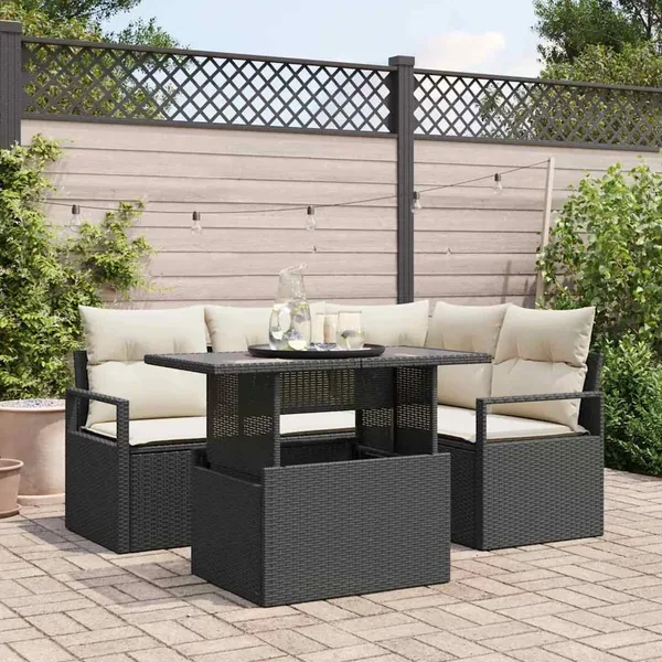 Ensemble de canapé de jardin 5 pcs Noir et crème polyrotin