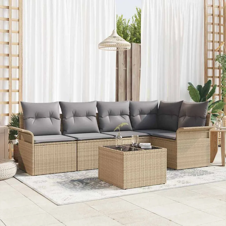 Ensemble de canapé de jardin 6 pcs Beige Poly rotin