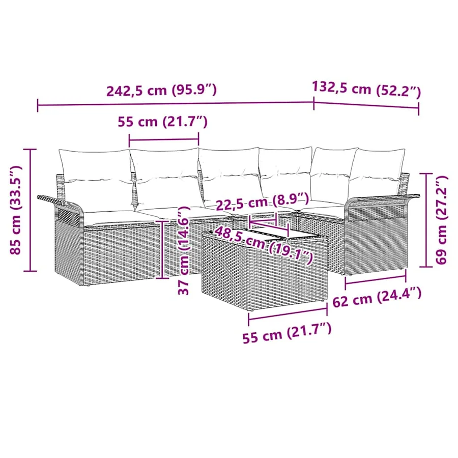 Ensemble de canapé de jardin 6 pcs Beige Poly rotin - 17