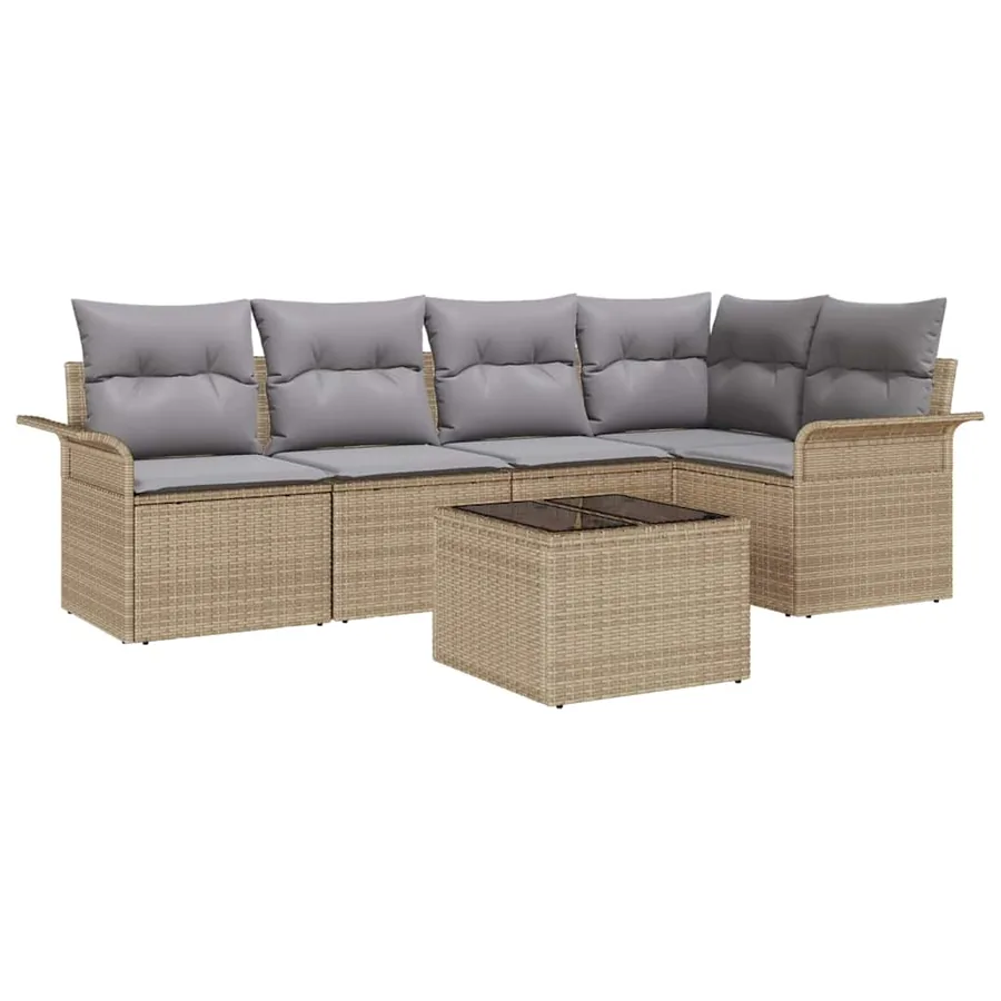 Ensemble de canapé de jardin 6 pcs Beige Poly rotin - 2