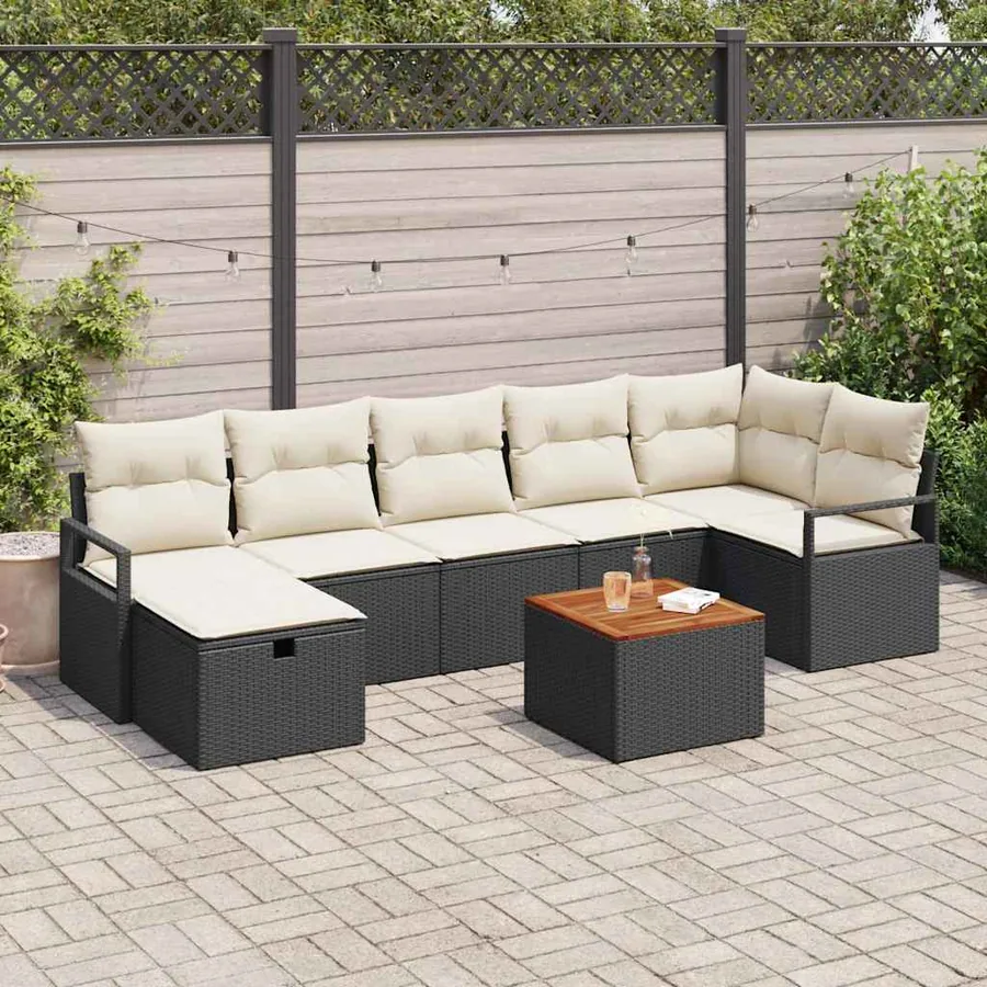 Ensemble de canapé de jardin avec coussin 8 pcs Noir polyrotin