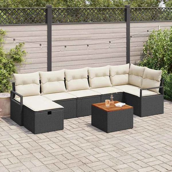 Ensemble de canapé de jardin avec coussin 8 pcs Noir polyrotin
