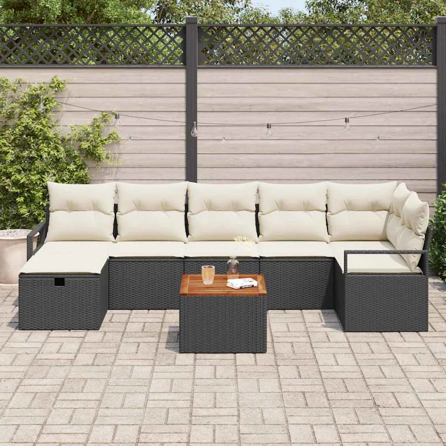Ensemble de canapé de jardin avec coussin 8 pcs Noir polyrotin - 3