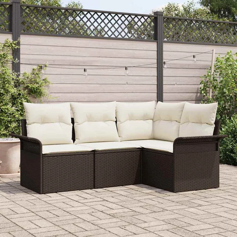 Ensemble de canapé de jardin 4 pcs Marron polyrotin