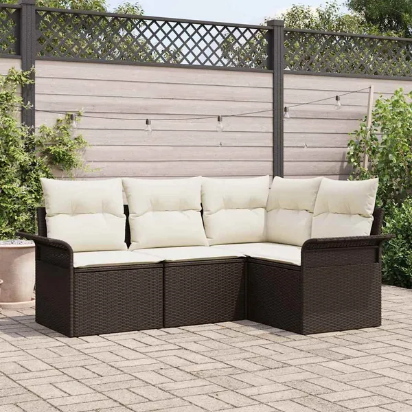 Ensemble de canapé de jardin 4 pcs Marron polyrotin