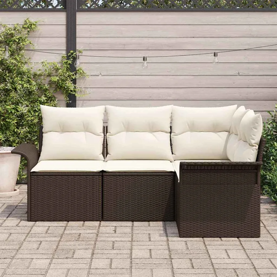 Ensemble de canapé de jardin 4 pcs Marron polyrotin - 3