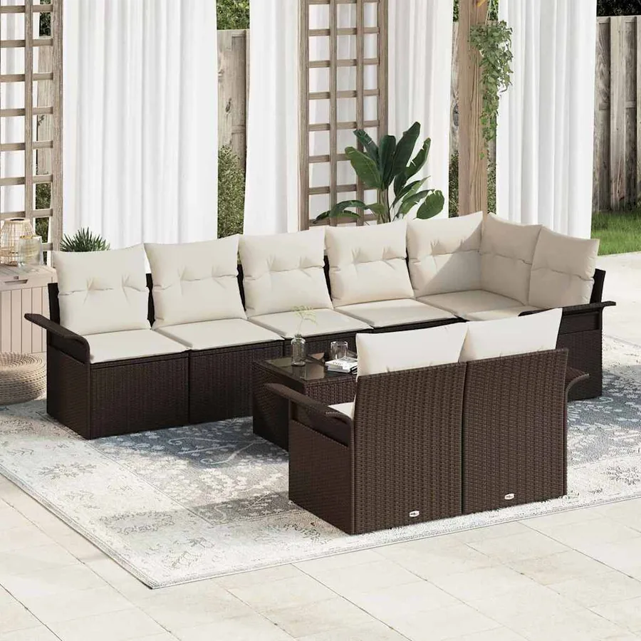Ensemble de canapé de jardin 9 pcs Marron polyrotin