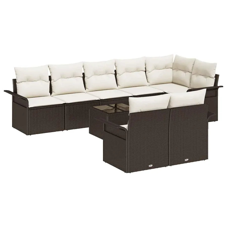 Ensemble de canapé de jardin 9 pcs Marron polyrotin - 2