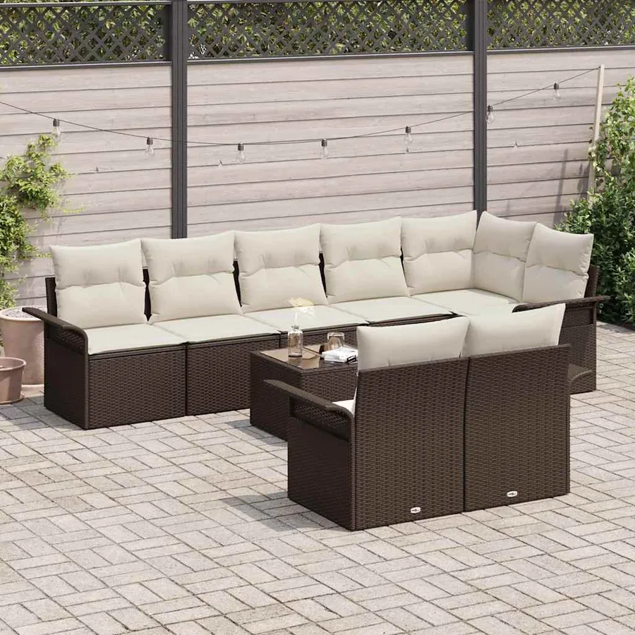 Ensemble de canapé de jardin 9 pcs Marron polyrotin - 3