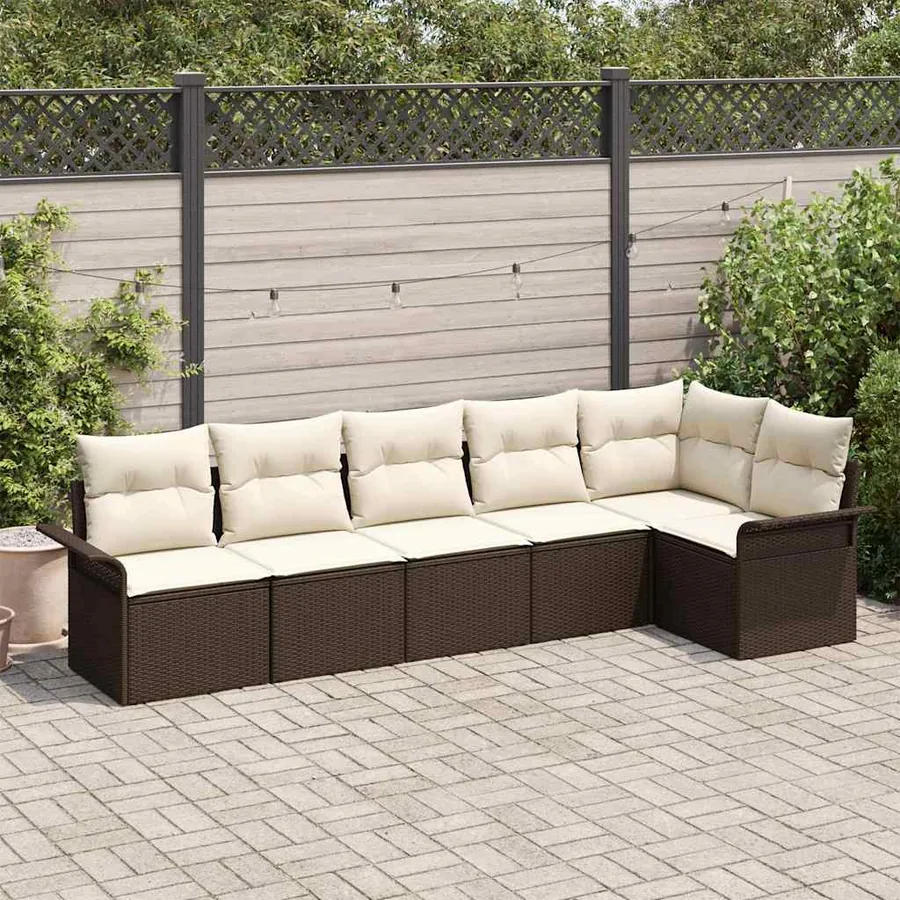Ensemble de canapé de jardin 6 pcs Marron Poly rotin
