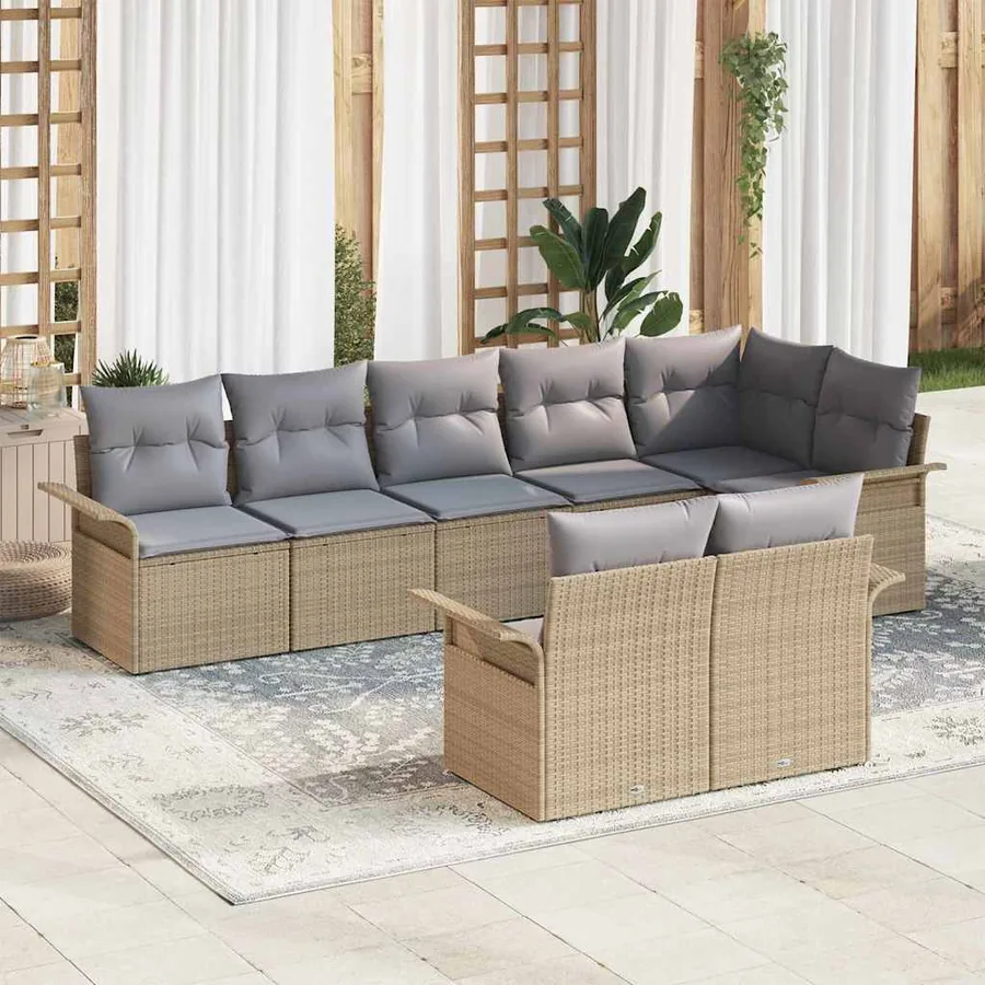 Ensemble de canapé de jardin 8 pcs Beige polyrotin