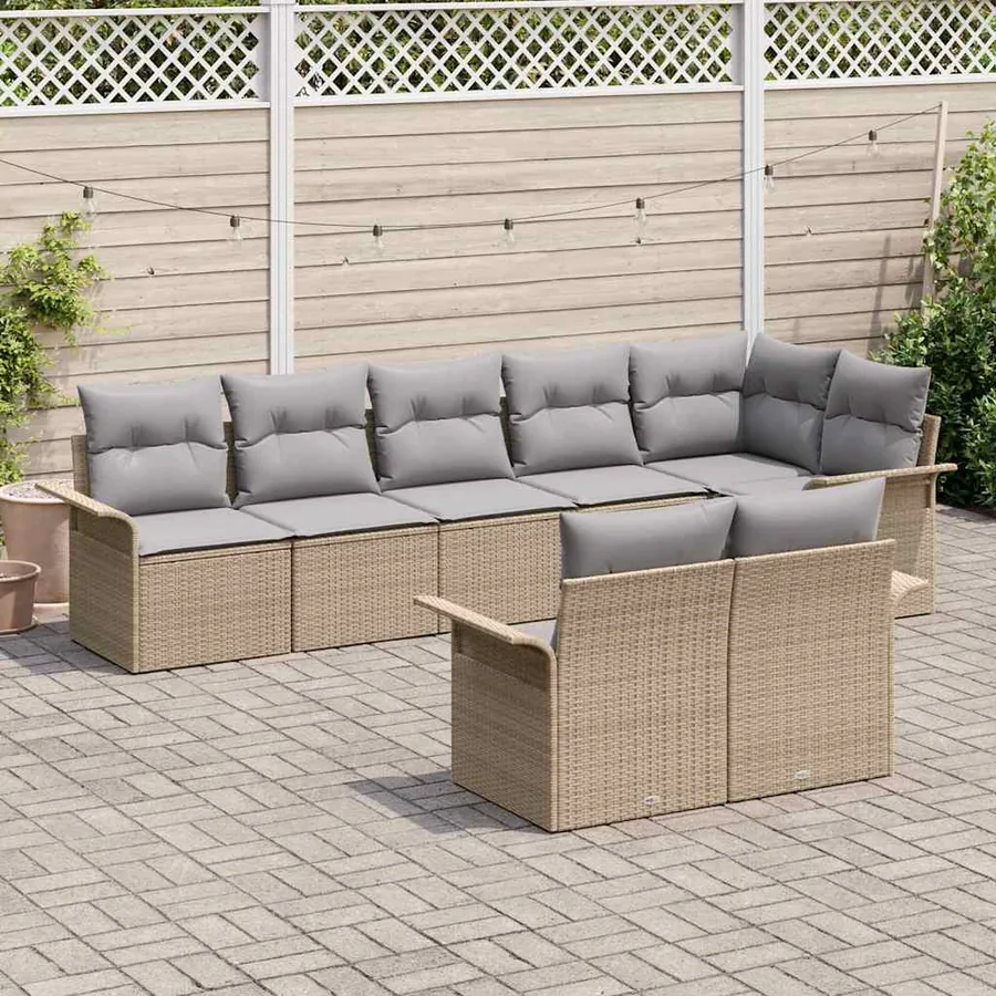 Ensemble de canapé de jardin 8 pcs Beige polyrotin - 3