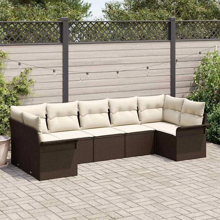 Ensemble de canapé de jardin 7 pcs Marron Poly rotin