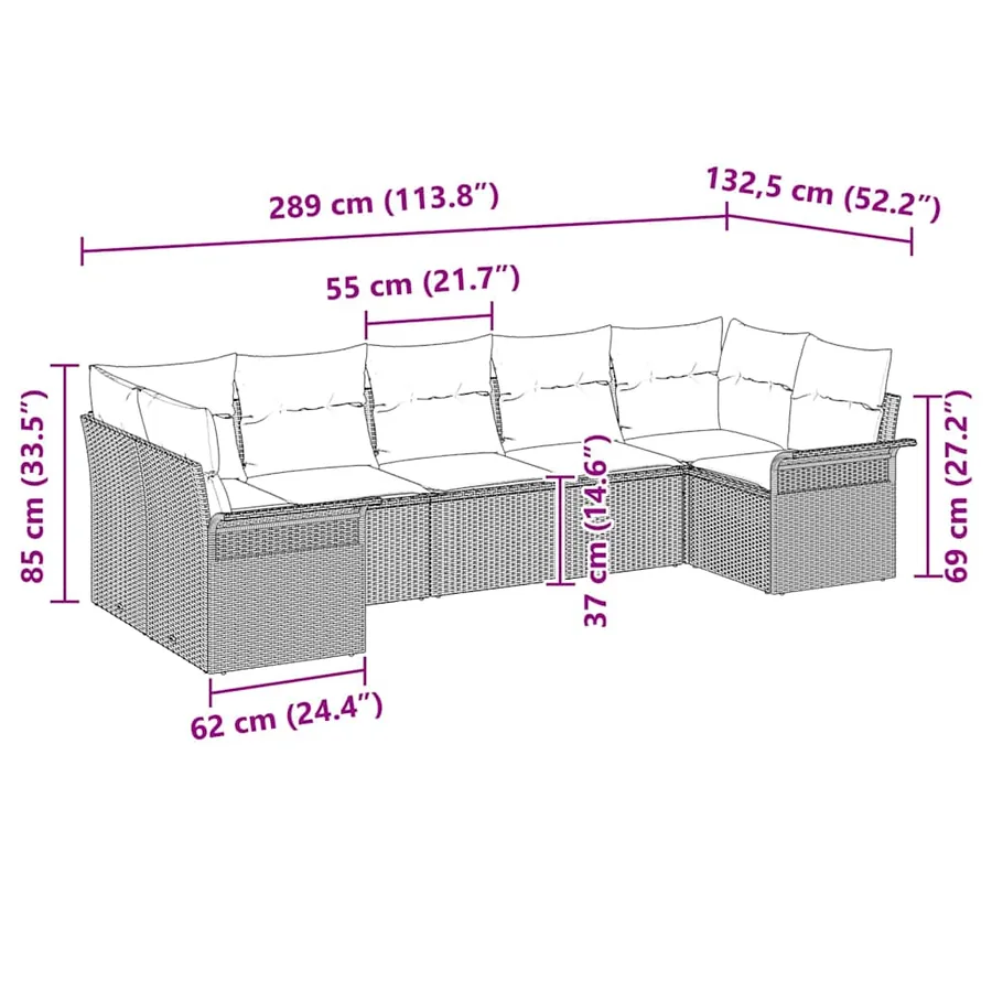 Ensemble de canapé de jardin 7 pcs Marron Poly rotin - 15