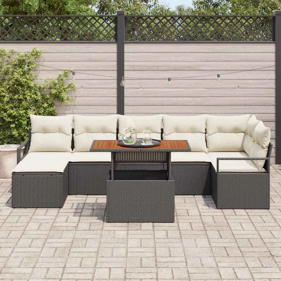 Ensemble de canapé de jardin 8 pcs Noir et Crème - 3